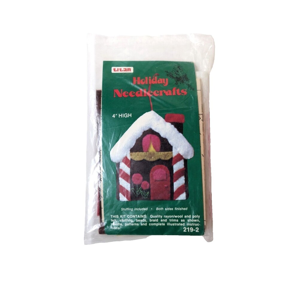 Vintage Titan Holiday Needlecrafts‎ Felt Ornament Kit Gingerbread House NOS 4"